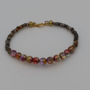 Bracelet perles en verre cuivrées et multicolores
